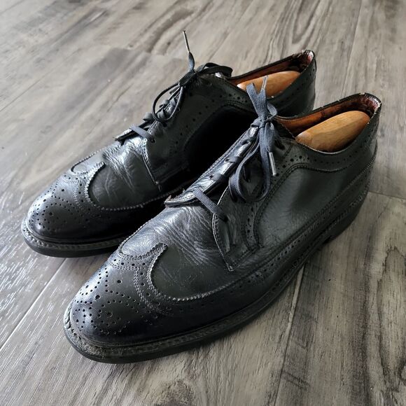 Biltrite Mens Military Oxford Wing Tip Dress Shoes Black Leather USA Sz 9 1/2 - Picture 1 of 9